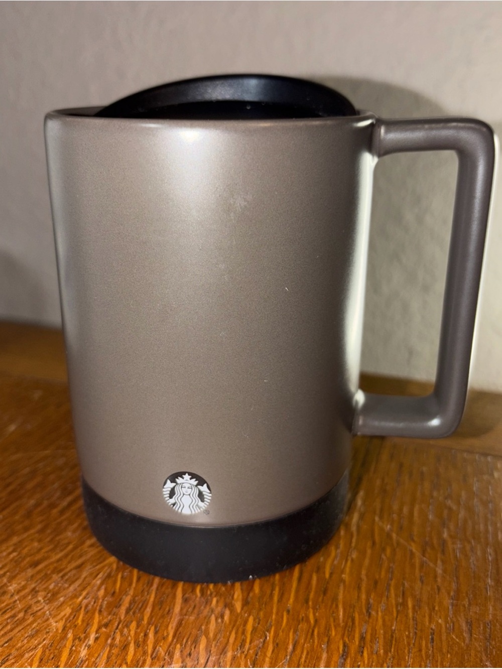 Starbucks Metallic Taupe and Black Insulated Mug with Handle